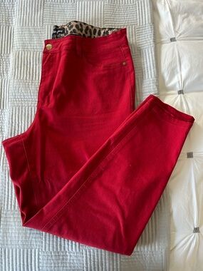 Red Women’s Jeans with Interior Leopard Waistband